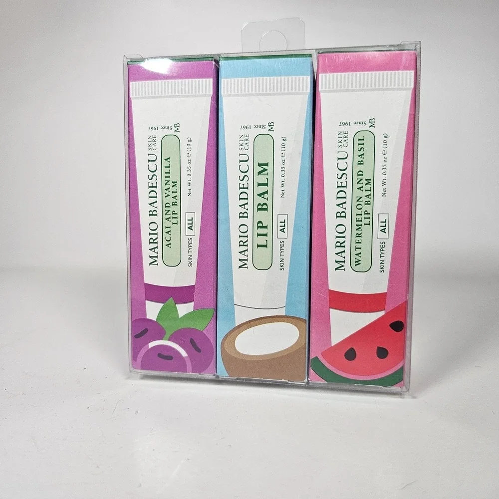 NIB Mario Badescu Skin Care Lip Balm Set Watermelon Basil  Acai Vanilla